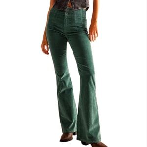 WE THE FREE Jayde Cord High Rise Flare Green Size 27 NWT